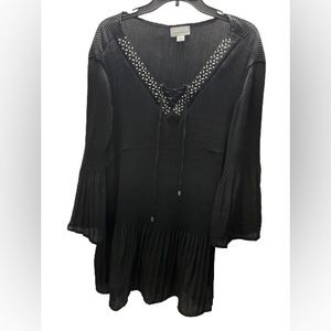 Black pleated lace up top with jeweled neckline from Catherine’s in a size 26.